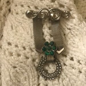 Antique Brooch Pin Green Jewel .. Monogram D